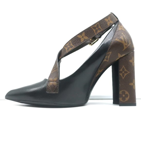 Louis Vuitton Matchmake Pumps Brown Monogram Canvas & Black Leather Size 37.5 - Picture 7 of 12